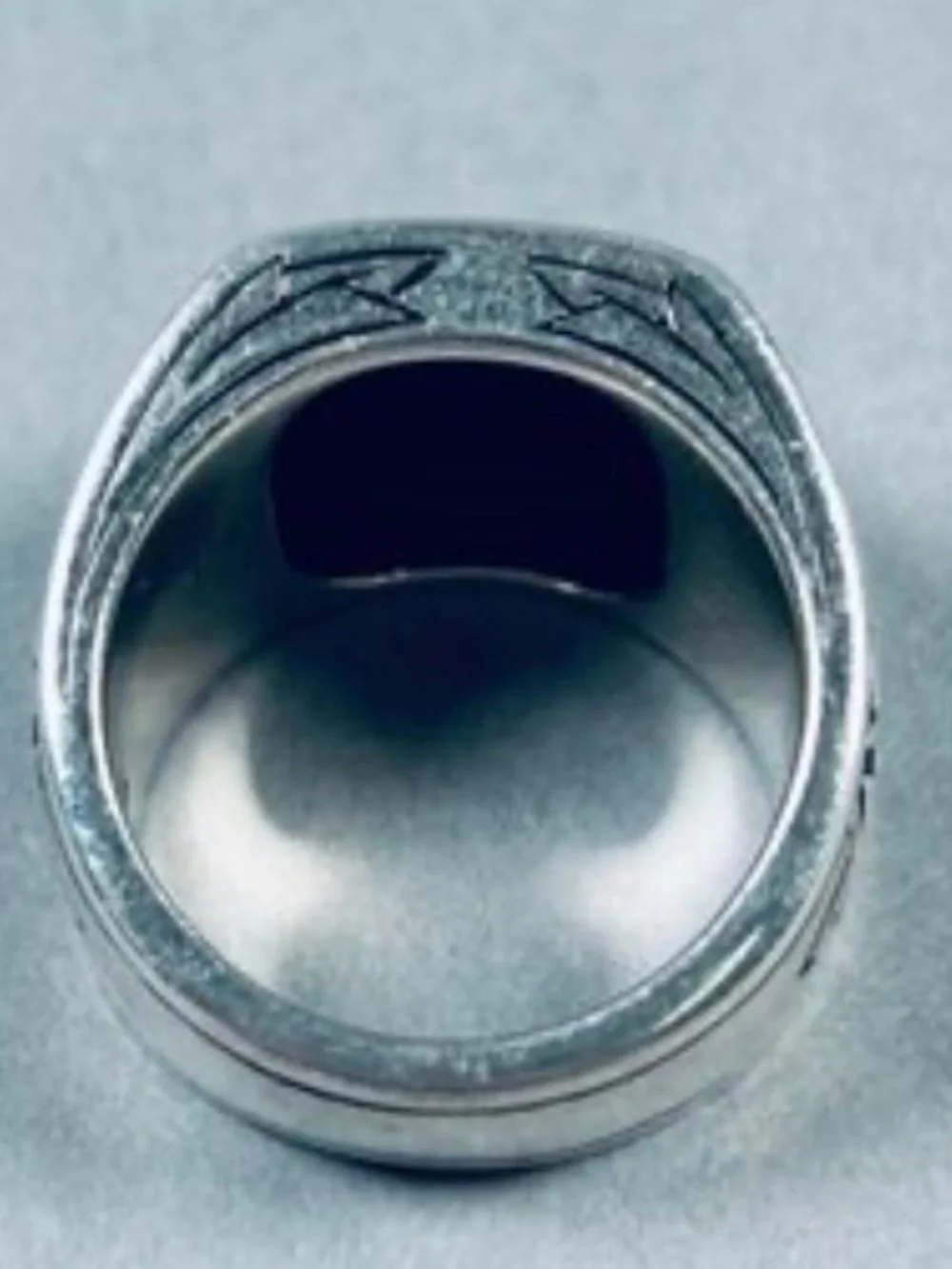 Men's Silver and Onyx Signet Ring - Classic Tribal Design, size 11